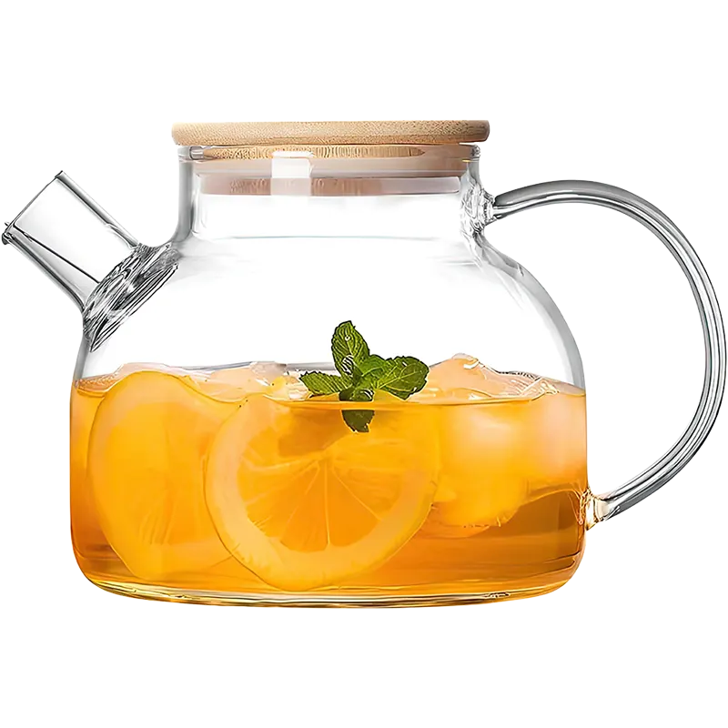 Tetera de vidrio con tapa de bambu