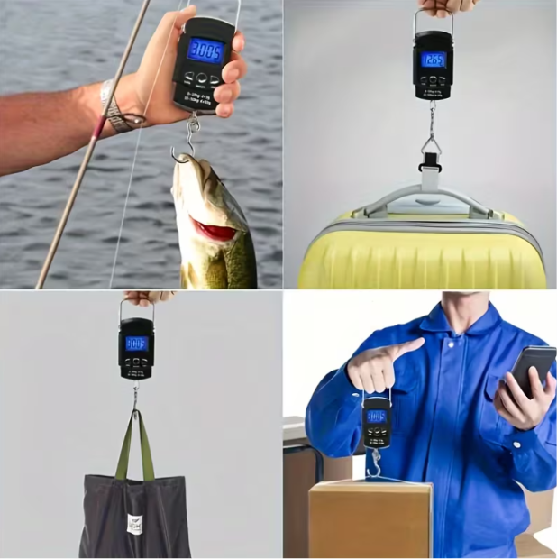 Balanza electrónica portatil para 50kg  para pesar equipaje, bolsas, cajas, pesca, encomiendas y diversos productos