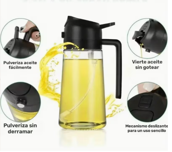 Dispensador de Aceite 2 en 1 con Spray  Botella dispensadora de aceite con doble función: vierte o rocía, para cocinar con más control y menos desperdicio.
