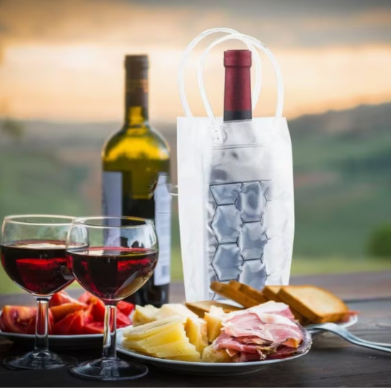 Enfriador de gel transparente para botellas con asas