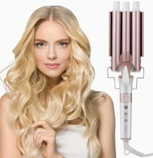 Ondulador de Cabello de 3 Barriles  Ondulador de cabello que crea ondas grandes, suaves y voluminosas para un look romántico y con volumen. Compacto y portátil, ideal para el hogar o para llevar de viaje.