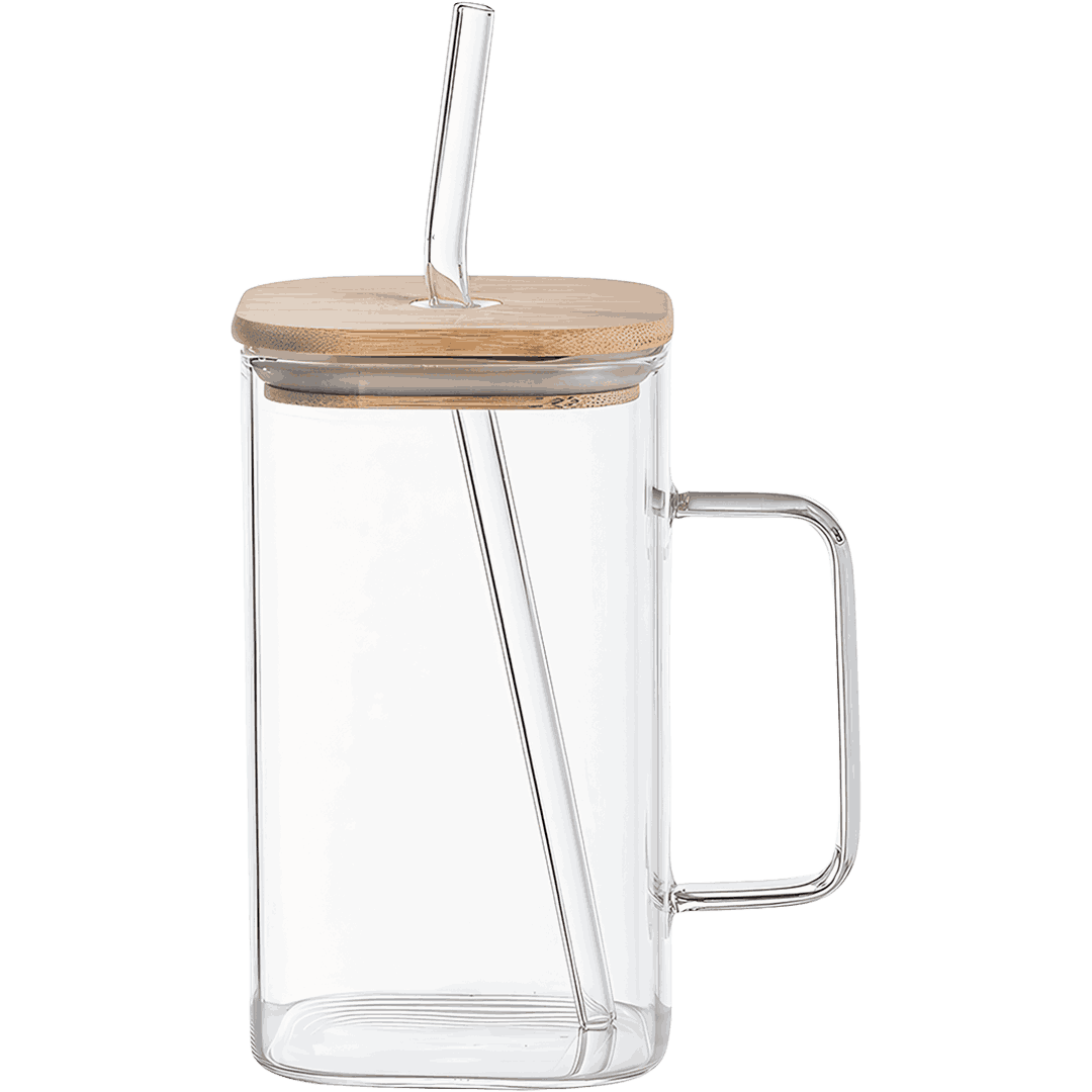 Vaso con sorbete de vidrio